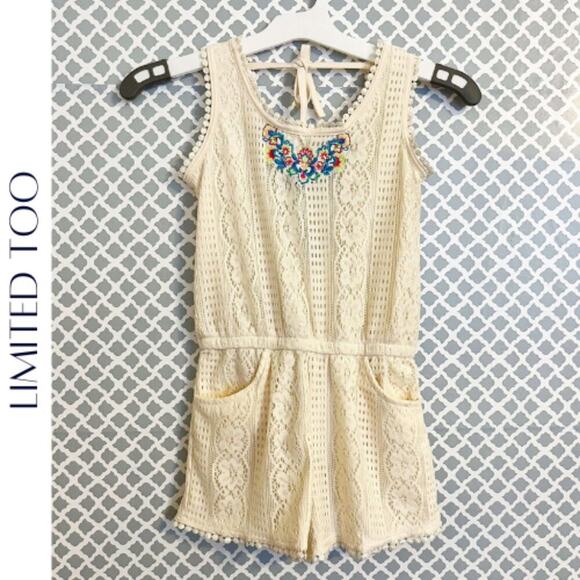 LIMITED TOO Girls Ivory Crochet Romper - Size 10 - Picture 1 of 9